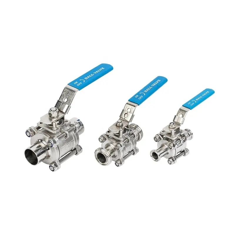 Sanitary SS304 SS316L Stainless Steel Encapsulated/Half-Pack Full Port 3PC Tri-Clamp Locking Handle Manual Ball Valve